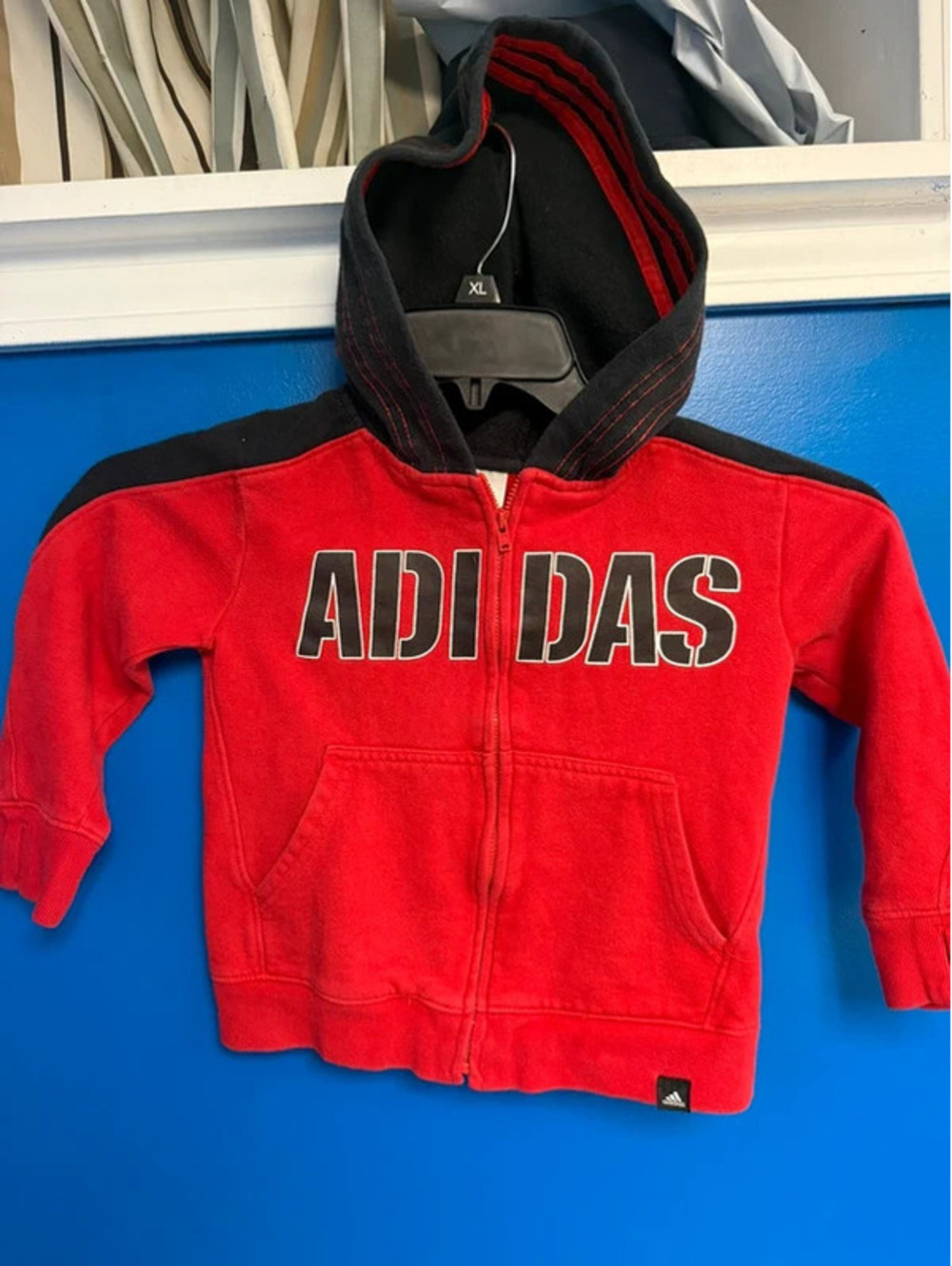Adidas Toddler Boys Red Black Full Zip Spellout Hoodie Size 4T